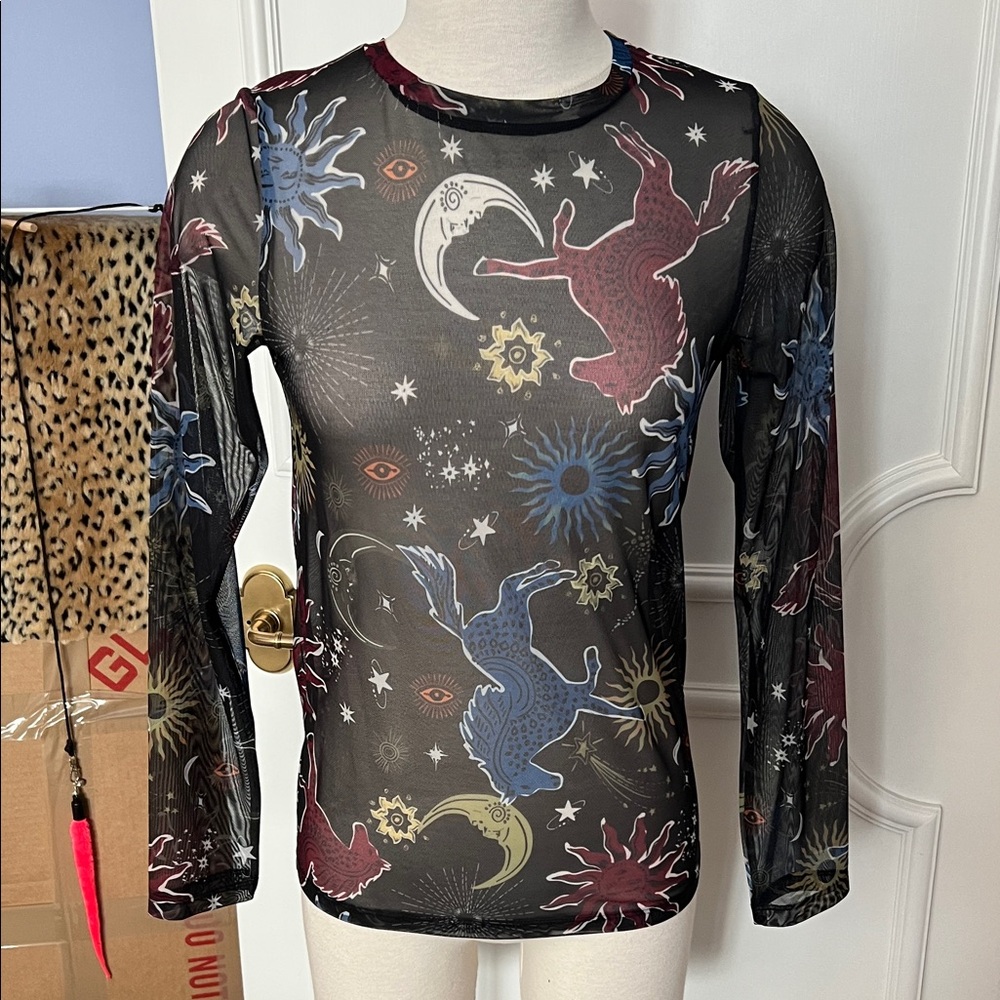 Women's Celestial Print Mesh Top